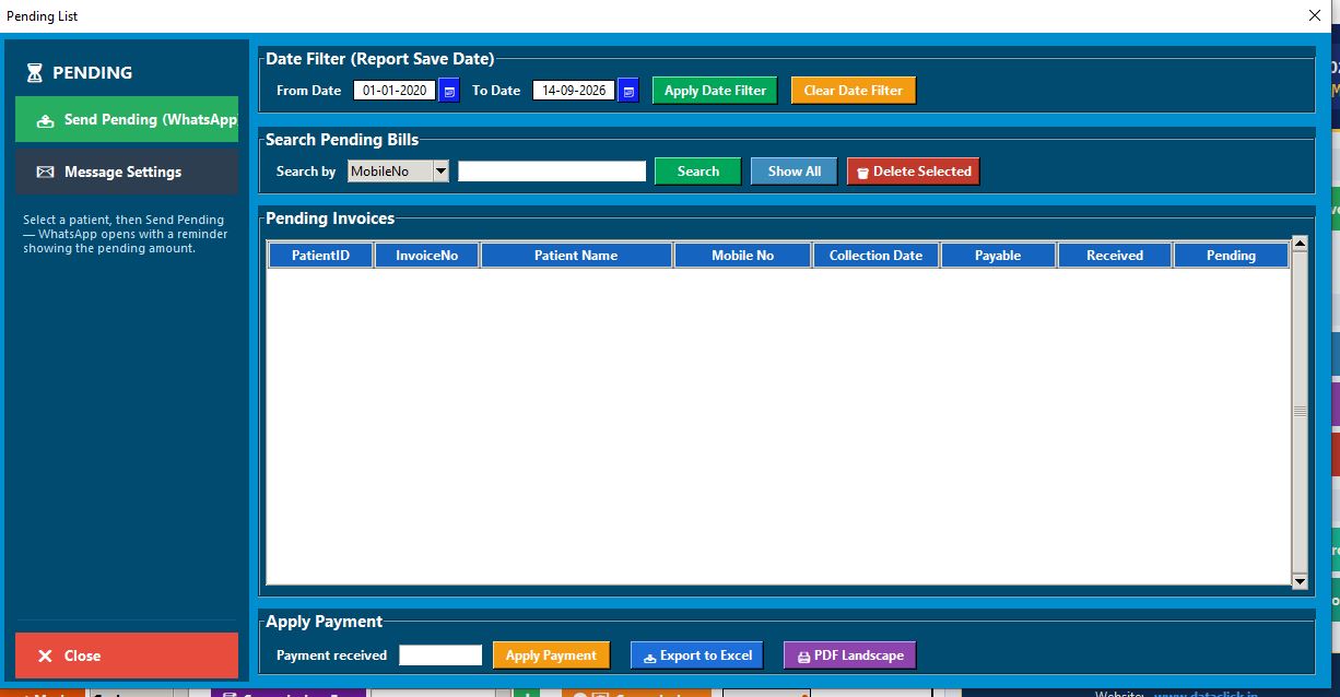 Pending Amount Report